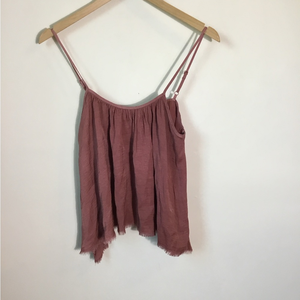 Aerie Dusty Rose Weaved Fringe Raw Hem Spaghetti Strap Tank Top NEW